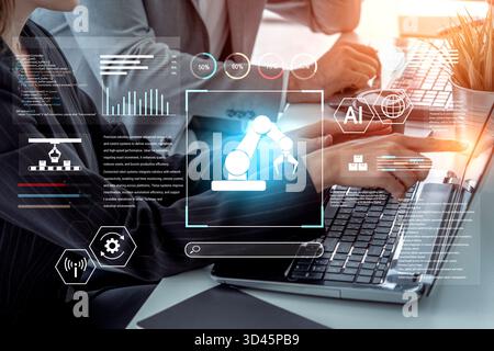 Robotic process automation enhances industrial efficiency through AI integration, intelligent control, and data-driven automation, improving workflow Stock Photo