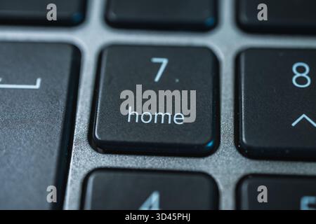 Macro photo of home key on numeric keypad with metallic background and soft light Stock Photo