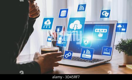 Cloud computing, cloud strategy, and cloud technology transforming digital infrastructure with scalable services, secure data storage, and cloud-based Stock Photo