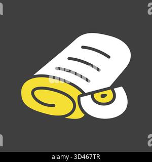 A black glyph icon of a rolled apple strudel served with a slice of apple. This icon is perfect for bakery menus, recipe blogs, and sweet treat illust Stock Vector