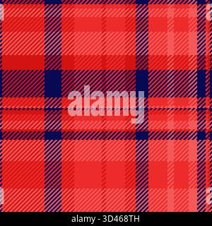 Classic tartan pattern, featuring vibrant red and dark blue. Seamless texture ideal for textile design, backgrounds, or decorative applications. Versa Stock Vector