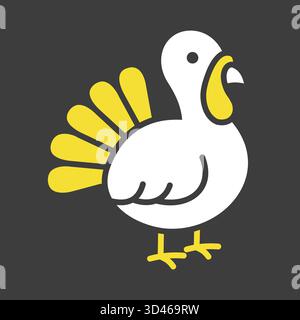 Black glyph icon of a cute, stylized standing turkey bird. Simple flat vector illustration suitable for Thanksgiving designs, holiday menus, or poultr Stock Vector