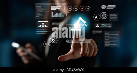 Robotic process automation enhances industrial efficiency through AI integration, intelligent control, and data-driven automation, improving workflow Stock Photo