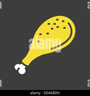 Solid black glyph icon of a cooked, seasoned chicken drumstick, perfect for fast food menus, delivery services, or barbecue themes. Stock Vector