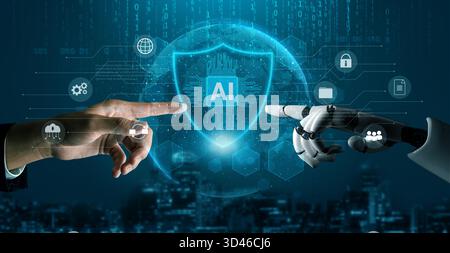 AI assists in designing real-time cybersecurity systems that automate defense mechanisms, detect digital threats, and strengthen secure network Stock Photo