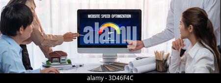 Computer software evaluating website loading speed. Concept of improving website loading speed brisk. Stock Photo