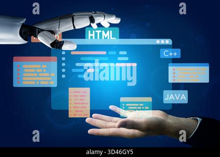 AI artificial intelligence assists software development through smart coding tools, virtual assistant debugging, and intelligent automation in digital Stock Photo