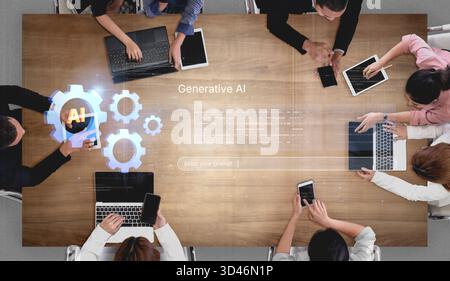 A futuristic concept of an enterprise Artificial Intelligence platform. This system uses machine learning for business automation, data analysis, and Stock Photo