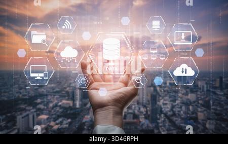 Cloud computing, cloud strategy, and cloud technology transforming digital infrastructure with scalable services, secure data storage, and cloud-based Stock Photo
