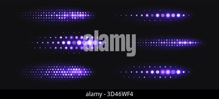 Purple halftone shapes, glowing dynamic elements made from sparkling dots. Stock Vector