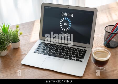 Software update on computer for modish version of device software upgrade Stock Photo