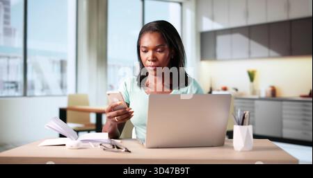 Working From Home: African American Woman Attending Virtual Webinar Stock Photo