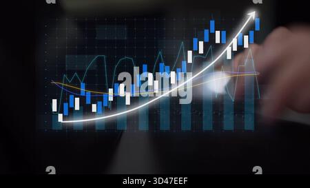 A digital representation of financial growth showcasing a colorful chart with trend lines and data analysis, ideal for business and investment Stock Photo