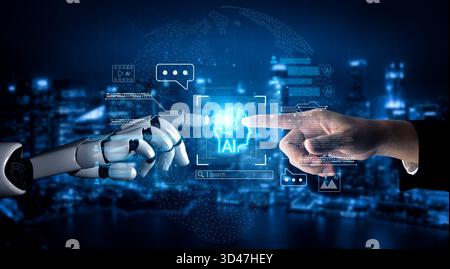 AI chatbot system analyzing user interactions and automating real-time responses, combining data-driven insights with intelligent communication Stock Photo