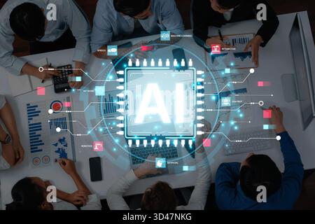 A technical diagram illustrating the core capabilities of Artificial Intelligence. This includes machine learning, robotics, speech recognition, and Stock Photo