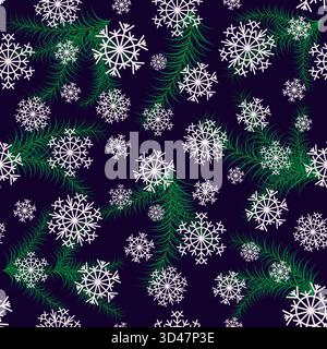 Christmas Snowflakes Fir Tree Branches Seamless Pattern Stock Vector