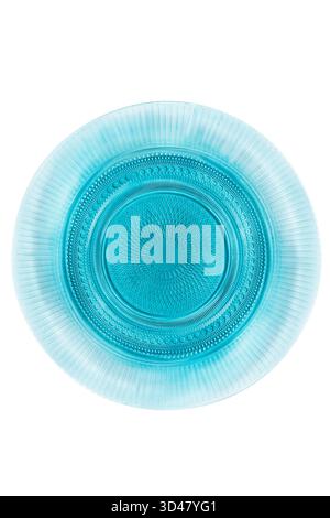 Light blue empty glass plate isolated on white background Stock Photo
