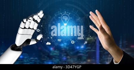 AI generating innovative ideas, linking data through neural networks, enhancing automation, powering SEO strategy, and enabling intelligent digital Stock Photo