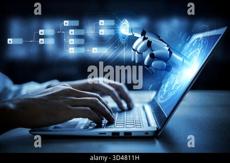 AI enhances blockchain systems by securing encrypted data chains, verifying transactions, and optimizing decentralized network integrity and smart Stock Photo