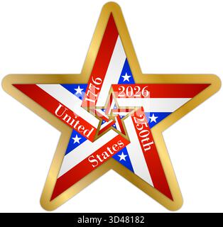 US fantasy star badge for the 250th anniversary of the history of the United States of America 2026, vector illustration Stock Vector