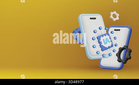 Smartphones with an integrated AI chip represent innovation in mobile computing, deep learning, and futuristic tech. Stock Vector