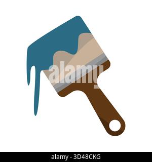 Paint brush tool. Blue paint dripping. Art craft equipment. Vector creation illustration. Stock Vector