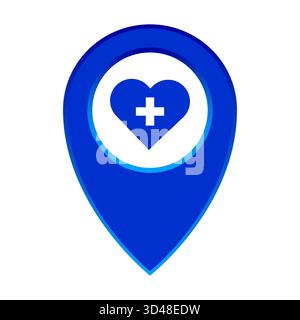 Cross icon, Map pin symbol Hospital sign Vector illustration Stock ...