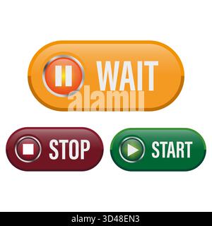 Wait stop start. Digital control buttons. Colored interface icons. Vector web elements. Stock Vector