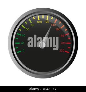 Speed icon. Gauge meter symbol. Green red scale. Black face design. Stock Vector
