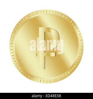 Russian Ruble coin. Gold currency mark. Financial money token. Vector metal illustration. Stock Vector