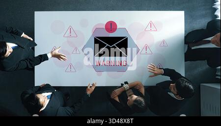 Digital warning mail interface highlights email threat detection, security monitoring, and proactive prevention of phishing and malware intrusions Stock Photo