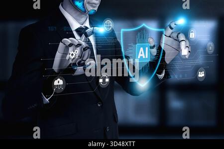 AI assists in designing real-time cybersecurity systems that automate defense mechanisms, detect digital threats, and strengthen secure network Stock Photo