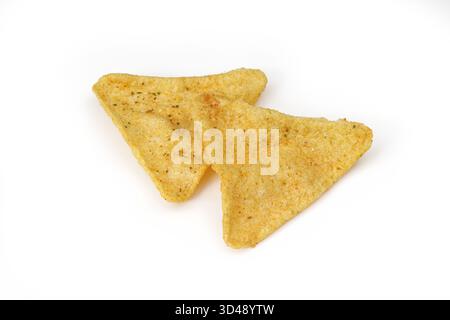 wo pieces of triangle tortilla chips isolated on white background Stock Photo