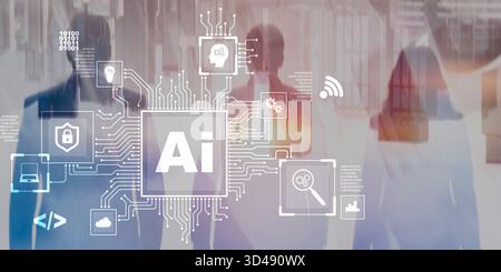 Abstract futuristic AI data processing and machine learning technology concept. Stock Photo
