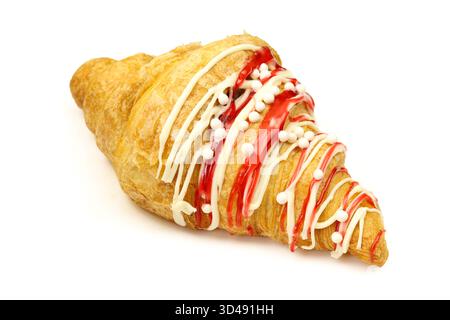 Red and white icing glazing on croissant isoalted on white background Stock Photo
