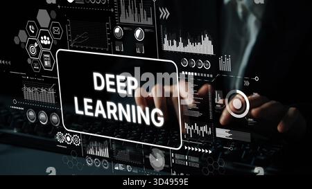 Deep Learning Concept with Data Visualization and Modern Technology in Background. Asymptotic smart data analytic. Stock Photo