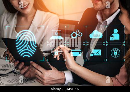 System for safeguarding digital identity using fingerprint authentication, encryption, and secure access protocols across cloud, device, and personal Stock Photo
