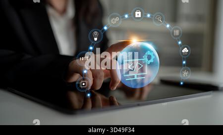 Global software development and coding solutions. Empowering businesses with custom application development and technology innovation. Motif Stock Photo