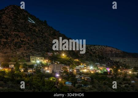 A night time image of Jerome, Arizona.  Dark Stock Photo