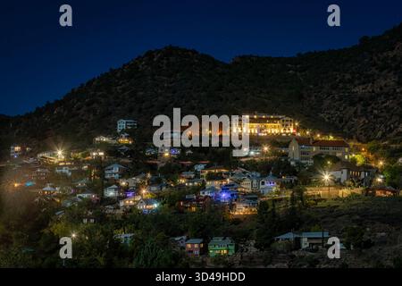A night time image of Jerome, Arizona.  Dark Stock Photo