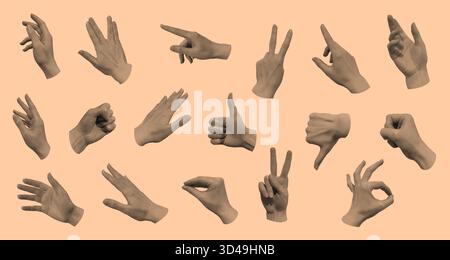 Retro collage of realistic halftone hands showing various gestures, inspired by vintage punk posters and newspaper clippings, perfect for creative design projects vector illustration Stock Vector