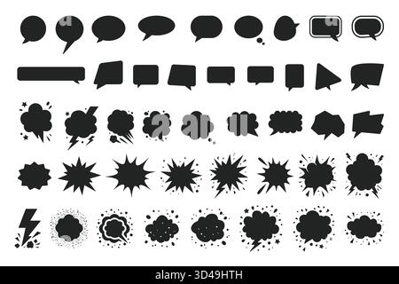 Collection of comic speech bubbles, chat boxes, and message balloons in various doodle styles for communication, quotes, and ideas, isolated on white background vector illustration Stock Vector