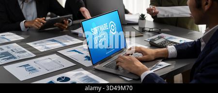 Software update on computer for brisk version of device software upgrade Stock Photo