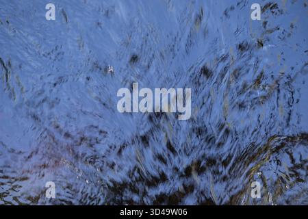 Shimmering blue water surface of a stream, current, light reflections, abstraction, long exposure, Sweden Stock Photo