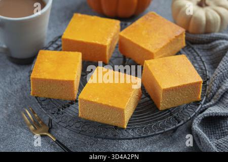 Food, Pumpkin or butternut squash cottage cheesecake squares Stock Photo