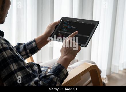 Software development programming on computer screen for modish application and program coding Stock Photo
