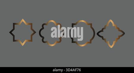 Realistic golden frames in arabic style, golden border set Stock Vector
