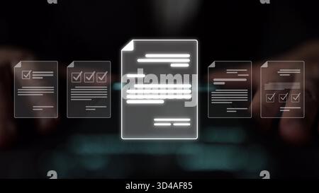 Online document management, cloud-based document access, secure digital file storage, paperless document workflow, and online document sharing for Stock Photo