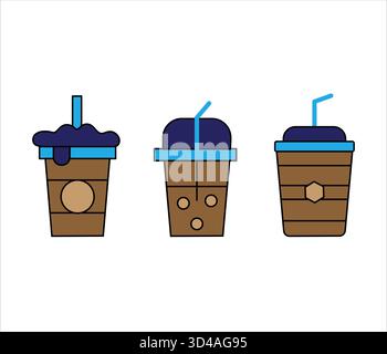 soda drink cup icon set ,iced drink with straw vector illustration Stock Vector