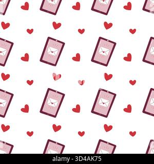 Love Message Smartphone Seamless Pattern with Hearts Stock Vector